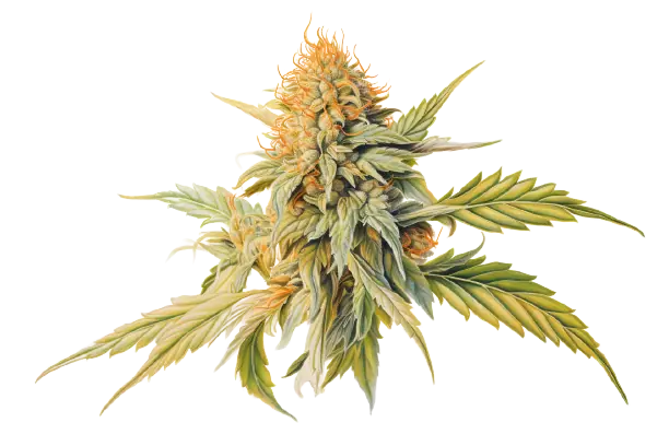 Eine Cannabispflanze mit bunten Blüten und Blättern Eine farbenprächtige Cannabisknospe in voller Blüte