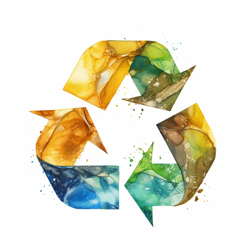 Ein Recycling-Symbol in Pastellfarben - eine halbrealistische Zeichnung Ein einfacher Hintergrund mit einem bunten Recycling-Symbol